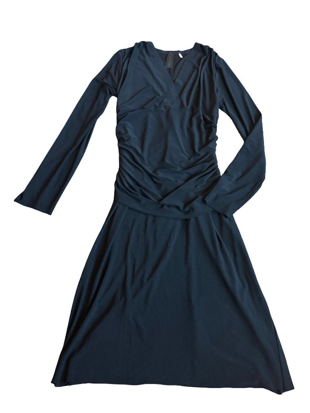 Norma Kamali Black Long Sleeve Stretch Dress Ruched Waist Flowy Size Large Women